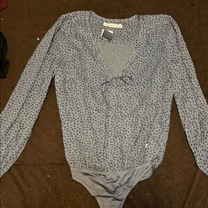 Gray Long Sleeve Bodysuit with Pattern